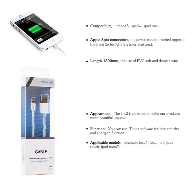 Cáp Lightning USB Pisen 1500mm Cho Iphone Ipad Apple