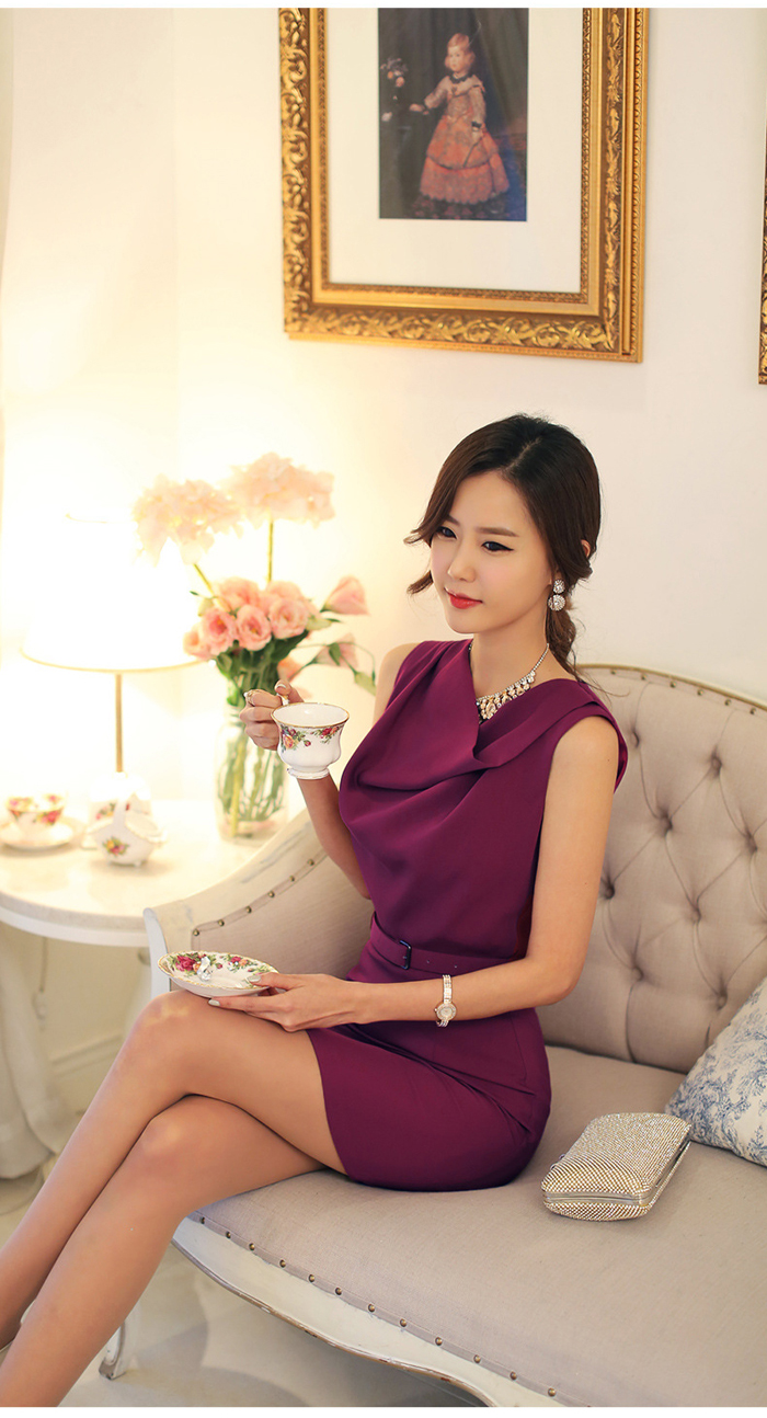Đầm Violet Cổ Đổ Phong Cách Hàn Quốc