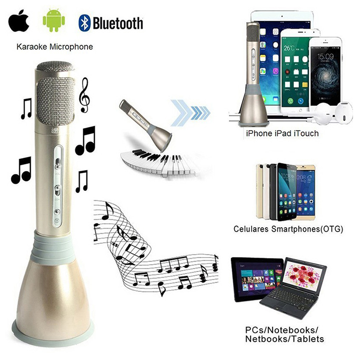 Mic hát Karaoke không dây Bluetooth cho điện thoại và máy tính bảng K068 thiết kế nhỏ gọn, tích hợp loa ngoài trên Mic giúp bạn có thể hát karaoke mọi lúc mọi nơi.