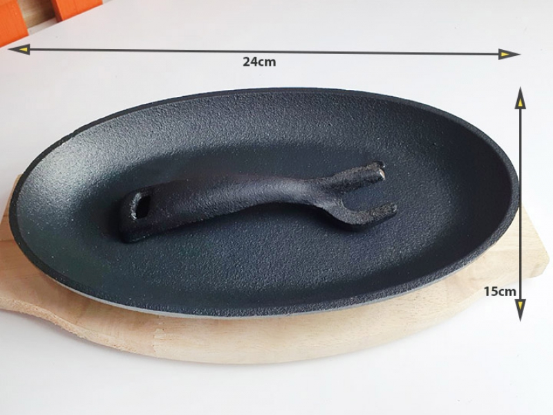 Chảo gang làm bò bít tết hình oval chống dính dùng được bếp từ (loại nhỏ)